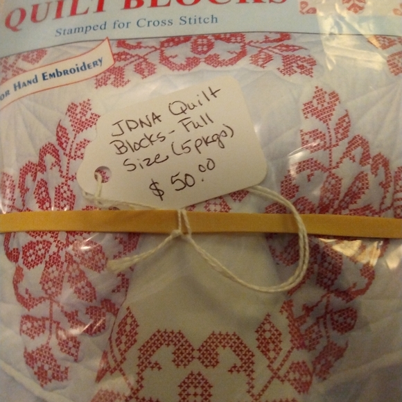 Vintage stamped cross stitch quilt pieces. Full size.18" x 18" squares. - Picture 2 of 3